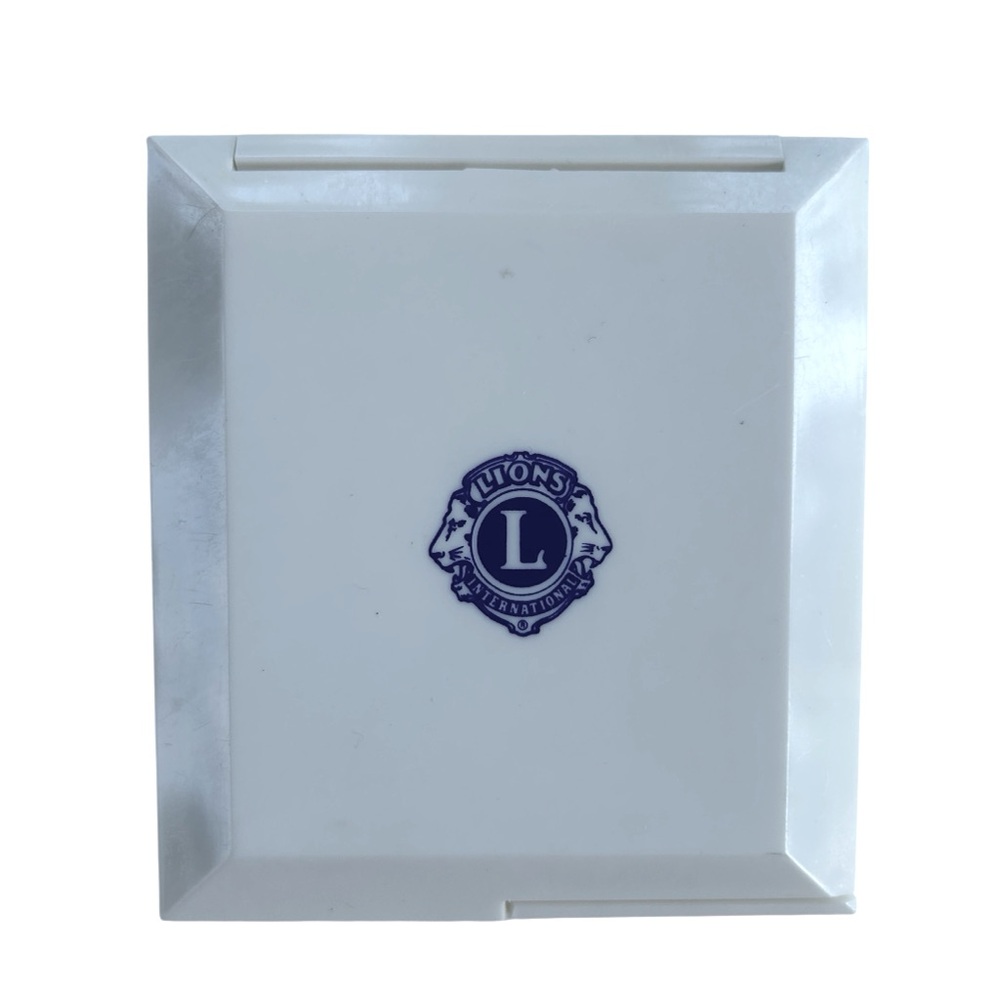 Vintage Lions Club Womens White Plastic Compact 2 Mirror Case Preowned